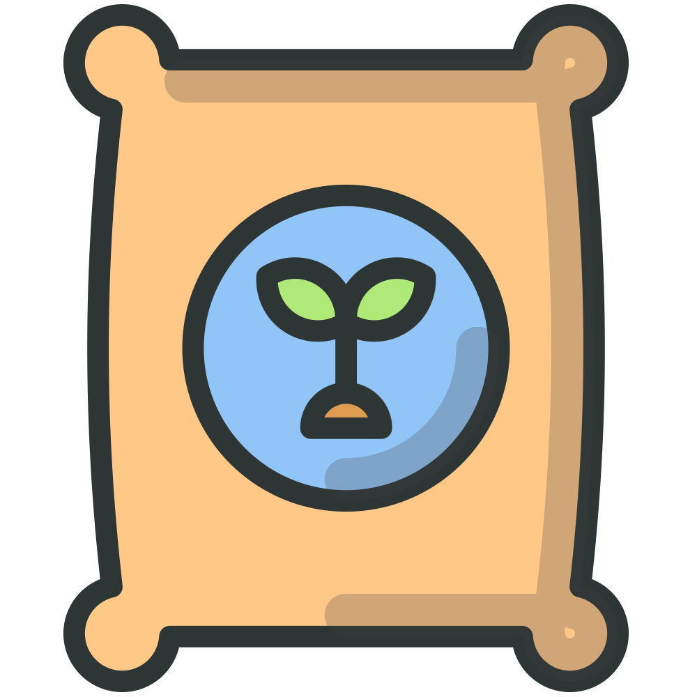 Illustration of a seed packet with a plant symbol, representing agricultural products and seed trade